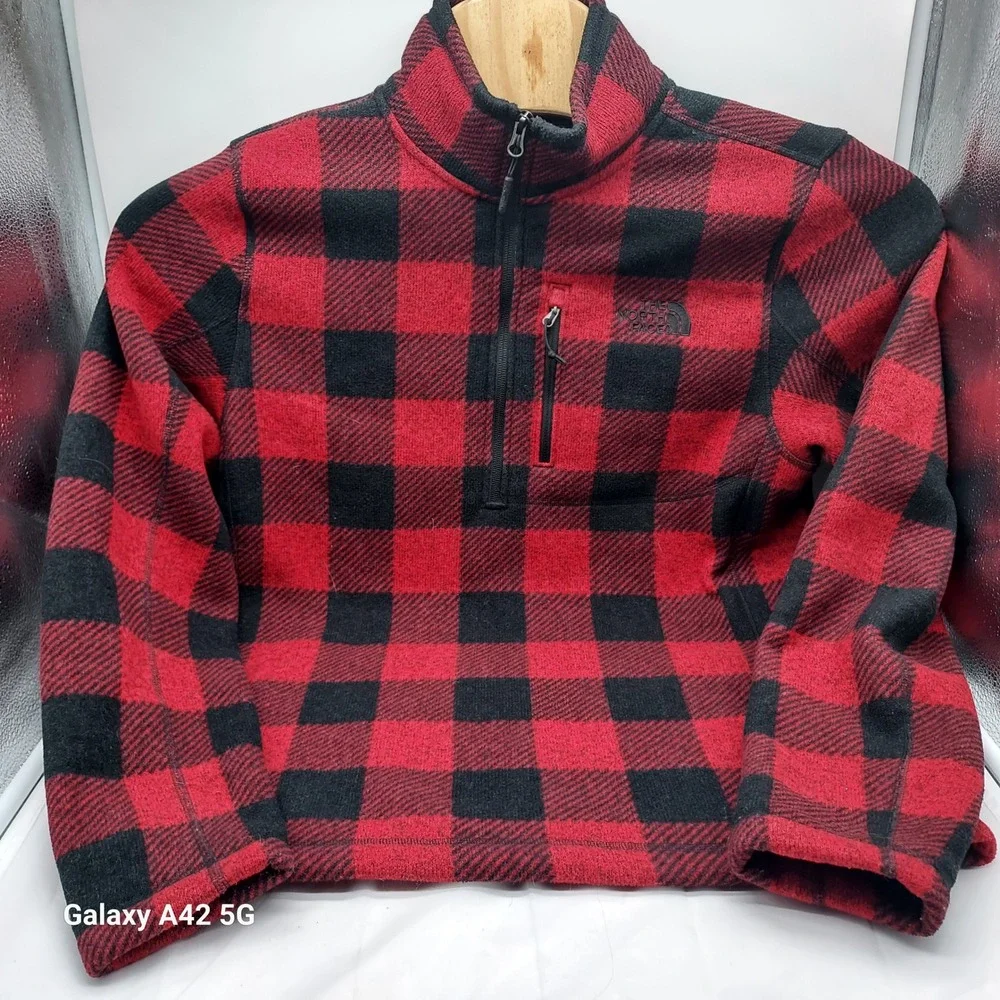 The North Face Mens Gordon Lyons 1/4 Zip Fleece Buffalo Plaid Red Black Small